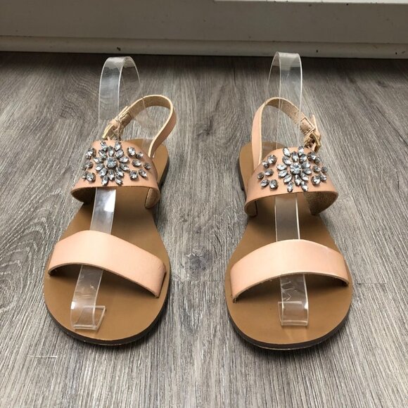 JCrew Women's Size 7 Sandals Crystal Embellished Blush Tan Leather Dual Strap - Picture 6 of 9